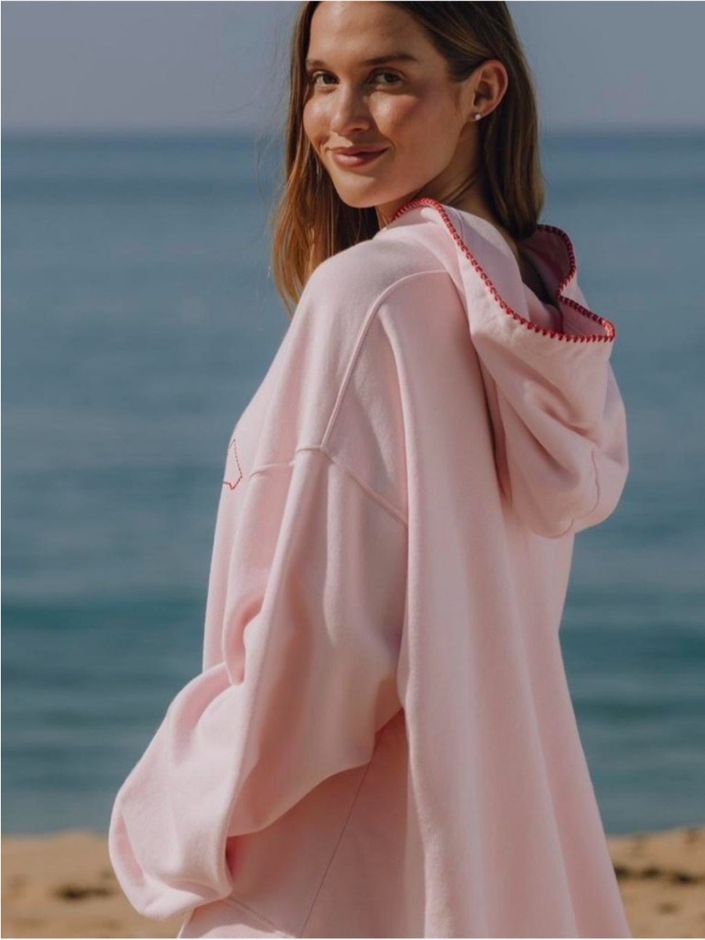 Daily Drills Pink Hoodie with Red Stitching—M/L - Picture 2 of 9